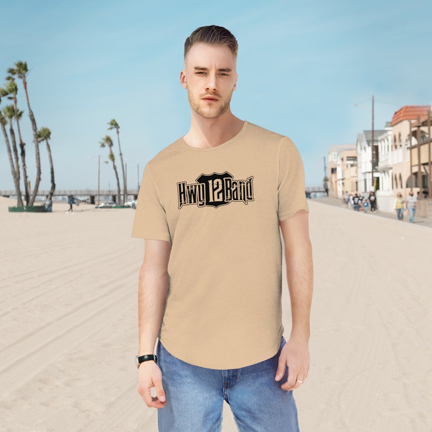 Hwy 12 Band Curved Hem Tee - Desert